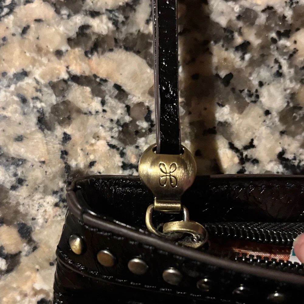 NWT HOBO Zeal Clutch Black Leather with Studded Detail